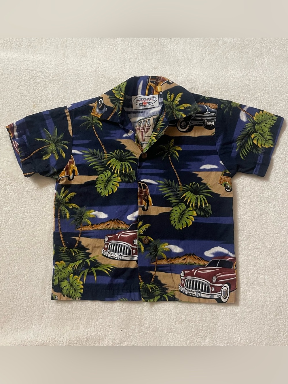 Pacific Legend Retro Palm Trees and Woody Wagons Button Down Shirt size 3T - Picture 1 of 11